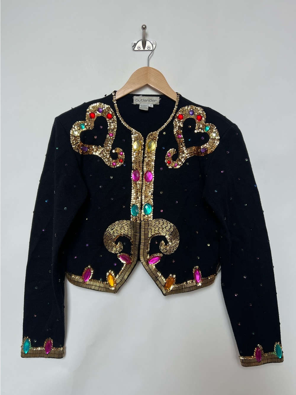 Vintage 80s Outlander Maximalist Beaded Jewel Embellished Cropped Jacket Small